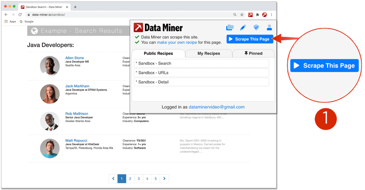 Data Miner pop up