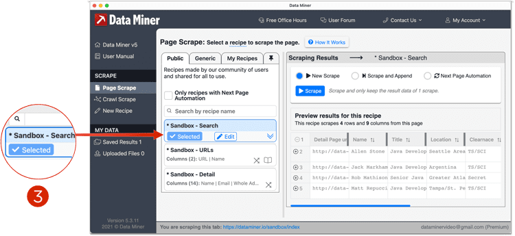 Data Miner Page Scrape