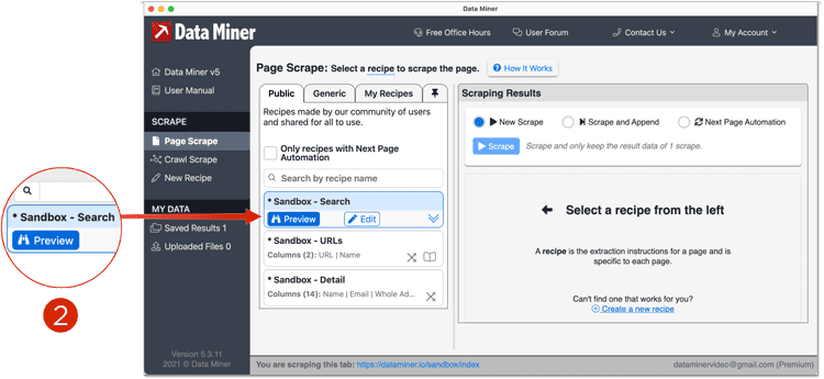 Data Miner Page Scrape